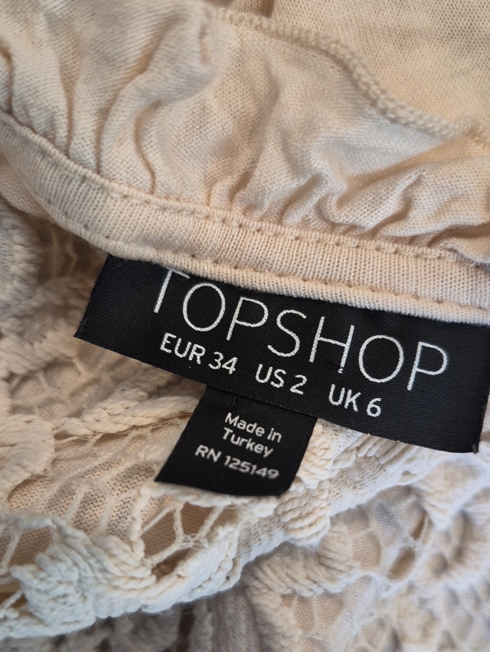 TOPSHOP 3/4 Sleeve Transparent Cream Colored Lace Top, XXS - Picture 4 of 14